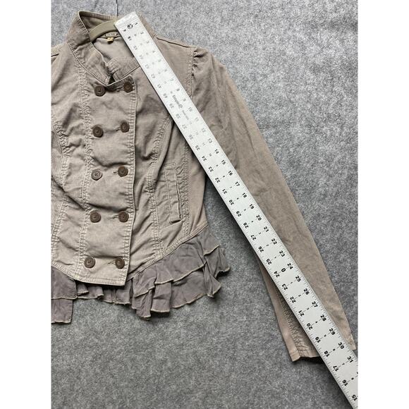 Free People Jacket Womens 4 Taupe Gray Corduroy Ruffle Peplum Romantic Military - Picture 5 of 16